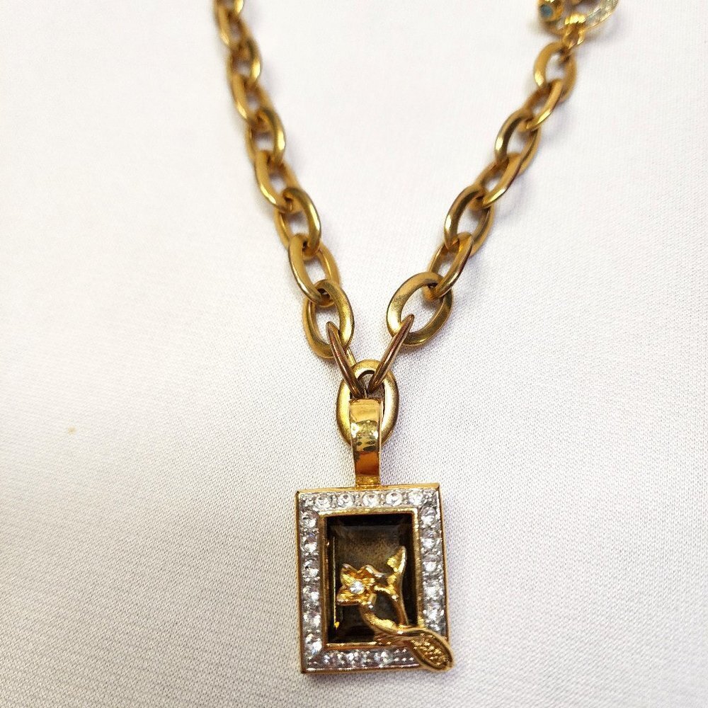 Nolan Miller Glamour Collection Gold Smokey Quartz Stone Clear Pendant Necklace